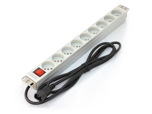 Digitus Listwa zasilająca PDU 19" RACK, 9 gniazd Typ E, wtyk C14, kabel 2m, aluminiowa, włącznik
