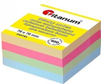 Notes samoprzylepny Titanum 76 × 76 mm, 400 karteczek w pastelowych kolorach. Idealny do notatek, przypomnień i organizacji pracy.