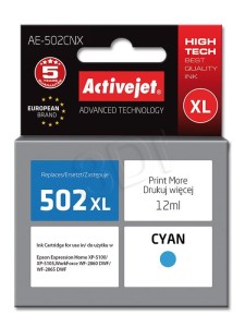 Tusz ActiveJet AE-502CNX Cyan do drukarki Epson - zamiennik Epson  502XL C13T02W24010