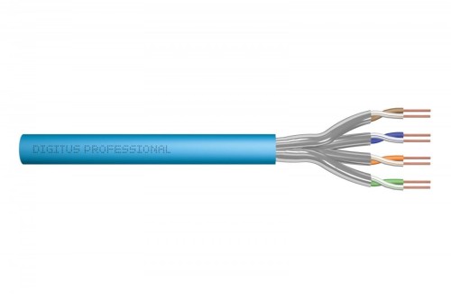 Digitus Kabel teleinformatyczny instalacyjny kat.6A, S/FTP, Eca, drut, AWG 23/1, LSOH, 50m ofoliowany Niebieski