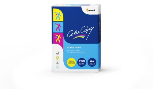 Papier MONDI Color Copy A4 200 g/m² – biały, satynowany, do kolorowego druku laserowego, 250 arkuszy.