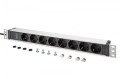 Digitus Listwa zasilająca PDU 19" Rack, 8x gniazdo ze stykami ochronnymi unischuko 16A/230V, 1x wtyczka IEC C20, 16A, przewód zasilający 2 m, Aluminio