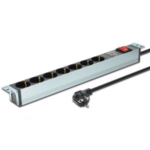 Digitus Listwa zasilająca PDU 19 cali RACK 7xSchuko, 2m 1xSchuko, 16A, wł./wył., zab.przepięciowe, aluminiowa