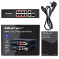 Qoltec Przełącznik sieciowy SWITCH FAST Ethernet 8x RJ45 PoE 2x RJ45 Uplink 1x SFP | 120W | 1000Mb/s