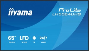IIYAMA Monitor 65 cali LH6564UHS-B1AG, 24/7,VA,ANDROID14,4K,500cd,5000:1,    2xHDMI ,USB-C,RJ45, RS-232c, IR, 2x10W, 2xUSB, UCHWYT ŚCIENNY,iiSignage2,