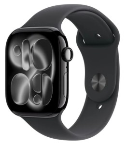 Apple Watch Series 11 GPS koperta 46 mm z aluminium w kolorze onyksu, pasek sportowy w kolorze czarnym - rozmiar S/M