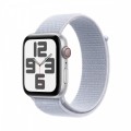 Apple Watch SE GPS + Cellular, koperta 44 mm z aluminium w kolorze srebrnym z opaskÄ sportowÄ w kolorze bĹÄkitnego obĹoku