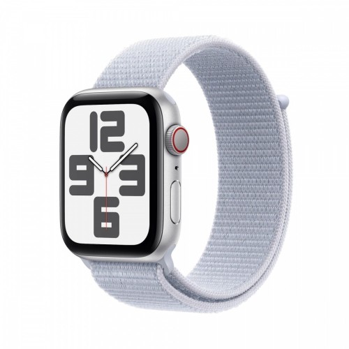 Apple Watch SE GPS + Cellular, koperta 44 mm z aluminium w kolorze srebrnym z opaskÄ sportowÄ w kolorze bĹÄkitnego obĹoku