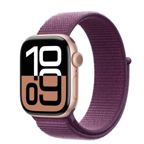 Apple Watch Series 10 GPS, koperta 42 mm z aluminium w kolorze rĂłĹźowego zĹota z opaskÄ sportowÄ w kolorze dojrzaĹej Ĺliwki