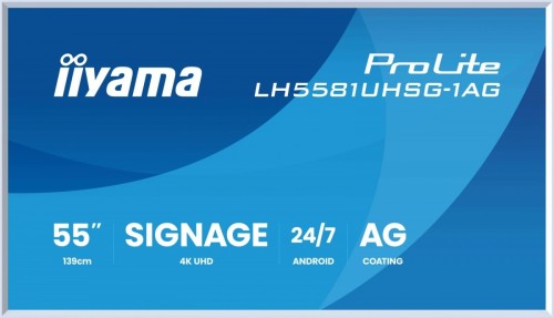 IIYAMA Monitor 55 cali LH5581UHSG-1AG 24/7,VA,ANDROID 14,4K, 2x10W, WiFi,    UCHWYT ÂCIENNY, 2xHDMI, USB-C, RJ45, IR, 2xUSB, WHITE