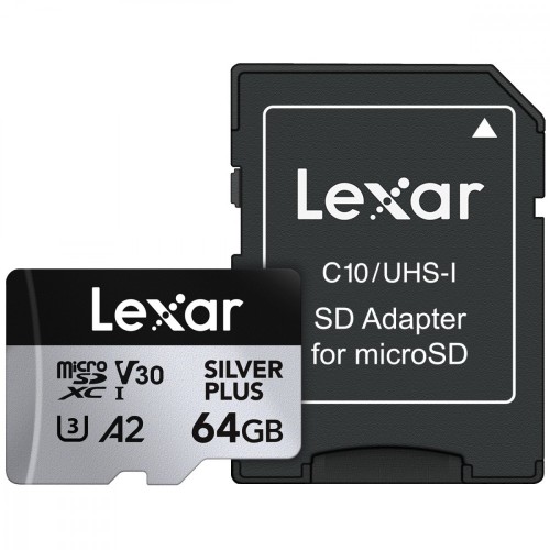 Lexar Karta pamięci microSD 64GB C10 A2 U3 V30 205/100MB/s Silver Plus