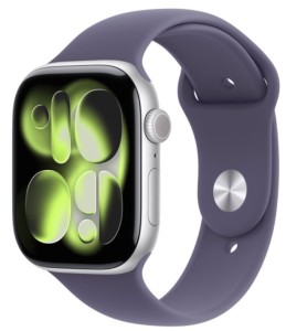 Apple Watch Series 11 GPS+Cellular koperta 42 mm z aluminium w kolorze srebrnym, pasek sportowy w kolorze mlecznego fioletu - rozmiar S/M