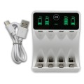 Qoltec Ładowarka do akumulatorków Ni-MH typu R03 AAA R6 AA | LCD | kabelUSB-C | Biała