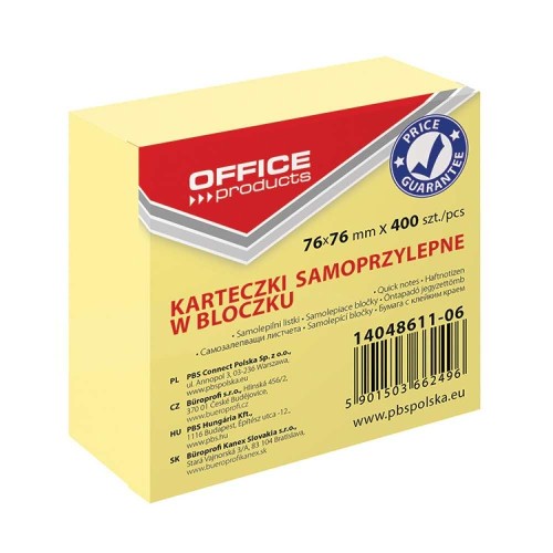 NOTES SAMOPRZYLEPNY OFFICE 76x76 400 kartek JASNOŻÓŁTY 14048611-06