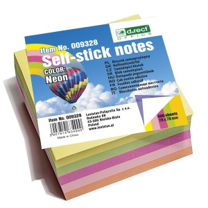 Notes samoprzylepny d.rect Office 76x76mm 400K - 5 kolorów neonowych, nr 009328