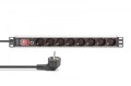Digitus Listwa zasilająca PDU Rack 19" z zabezpieczeniem przeciążeniowym, 8 gniazd Schuko CEE 7/3 (45°), kabel 2m wtyk Unischuko, 16A, aluminiowa