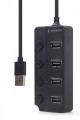 Gembird HUB 4-portowy USB 2.0 z przełącznikami, czarny