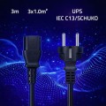 Qoltec Kabel zasilający SCHUKO CEE 7/7 (E/F) | IEC C13 | 3x1.0mm2 | Czysta miedź Cu | 3m