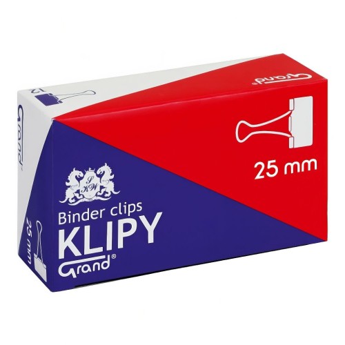 Klipy GRAND 25 mm 110-1093 – czarne, sprężyste klipsy biurowe, 12 szt.