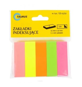 Zakładki indeksujące samoprzylepne Taurus 15x50 mm 500 szt. neonowe TZI-15/50