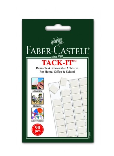 Masa mocująca Faber-Castell 50 g – biała, 90 kwadratów do tymczasowego mocowania.
