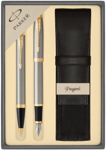 Zestaw Parker IM Core Brushed Metal GT – długopis 1931670 + pióro wieczne 1931649 + etui Pagani w pudełku podarunkowym XCM