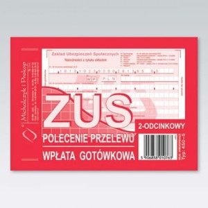 ZUS, polecenie przelewu - wpłata gotówkowa - 2-odcinkowy A6 450-5