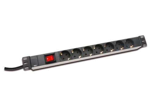Digitus Listwa zasilająca PDU 19", 1U, 7 gniazd, moc: 16A, 4000W, aluminiowa, włącznik, 2m